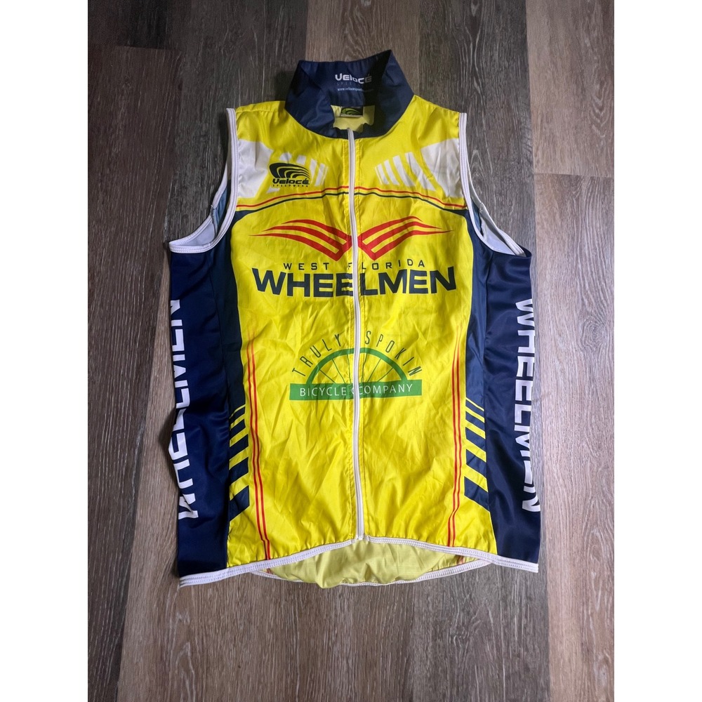 Veloce Cycling Vest Mens XL Yellow Excellent West Florida Wheelmen Gilet Zip